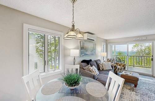 Maple City Condo | Comfy Glen Arbor condo with stunning Lake Michigan views, deck, & fireplace