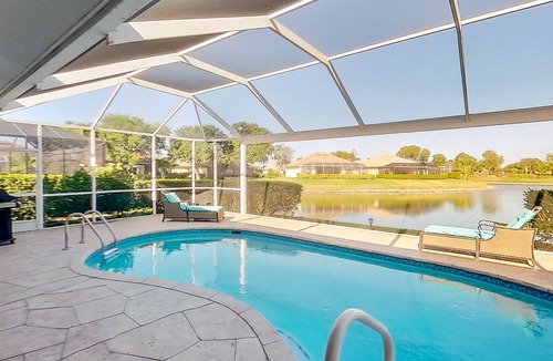 Falcons Glen House | Lakefront home with private heated pool, pool spa, grill, bikes, lake views, AC