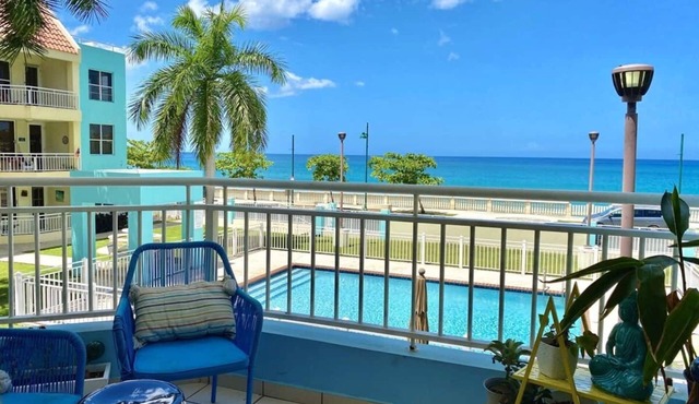 Boho Beach Box | Ocean Front Apt With Pool- in Downtown Walkable Location.
