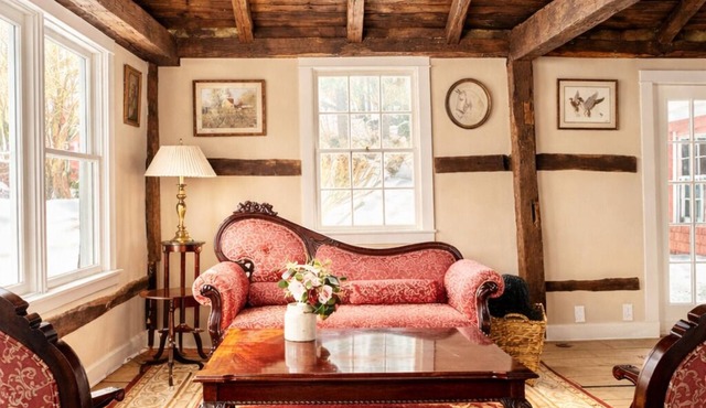 Classic Red Farmhouse Retreat by Nature Preserve
