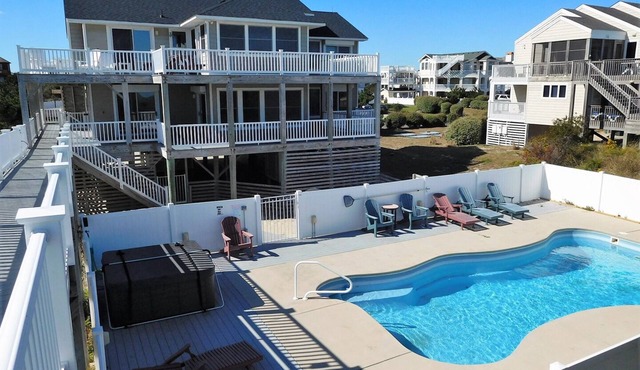Ocean Front, Private Pool, Hot Tub, Elevator, Rec Room.